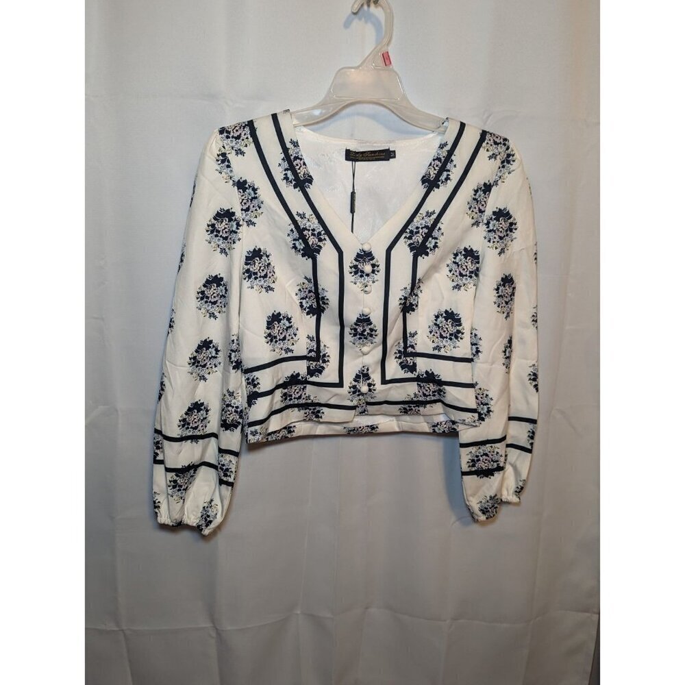 Lady Sunshine Floral V-neck Boho Bohemian Style Long Sleeve Blouse Size Medium